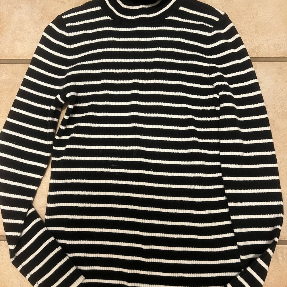 Womens Lauren Ralph Lauren black white stripe turtleneck sweater - Picture 3 of 3